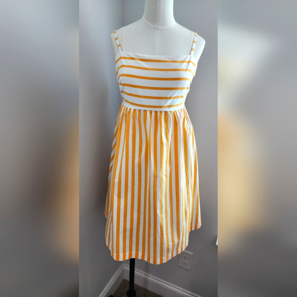 J Crew Factory Orange & White Striped Tie Back Mini Dress